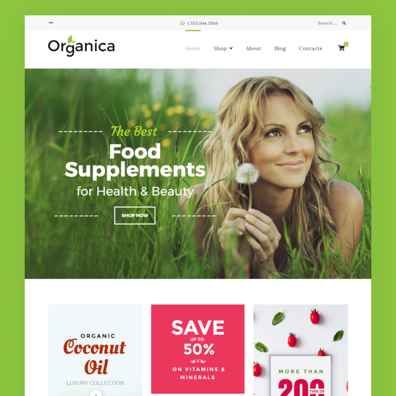 rganic food, cosmetics and bio active nutrition Woocommerce theme