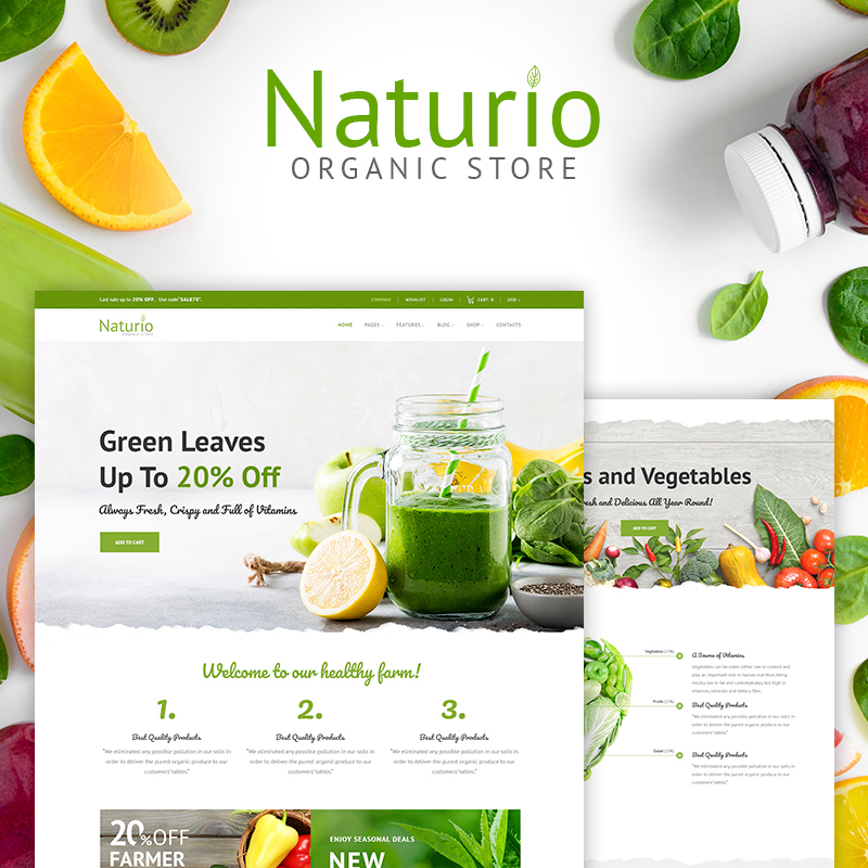 Naturio Food Store Template Elementor WooCommerce Theme